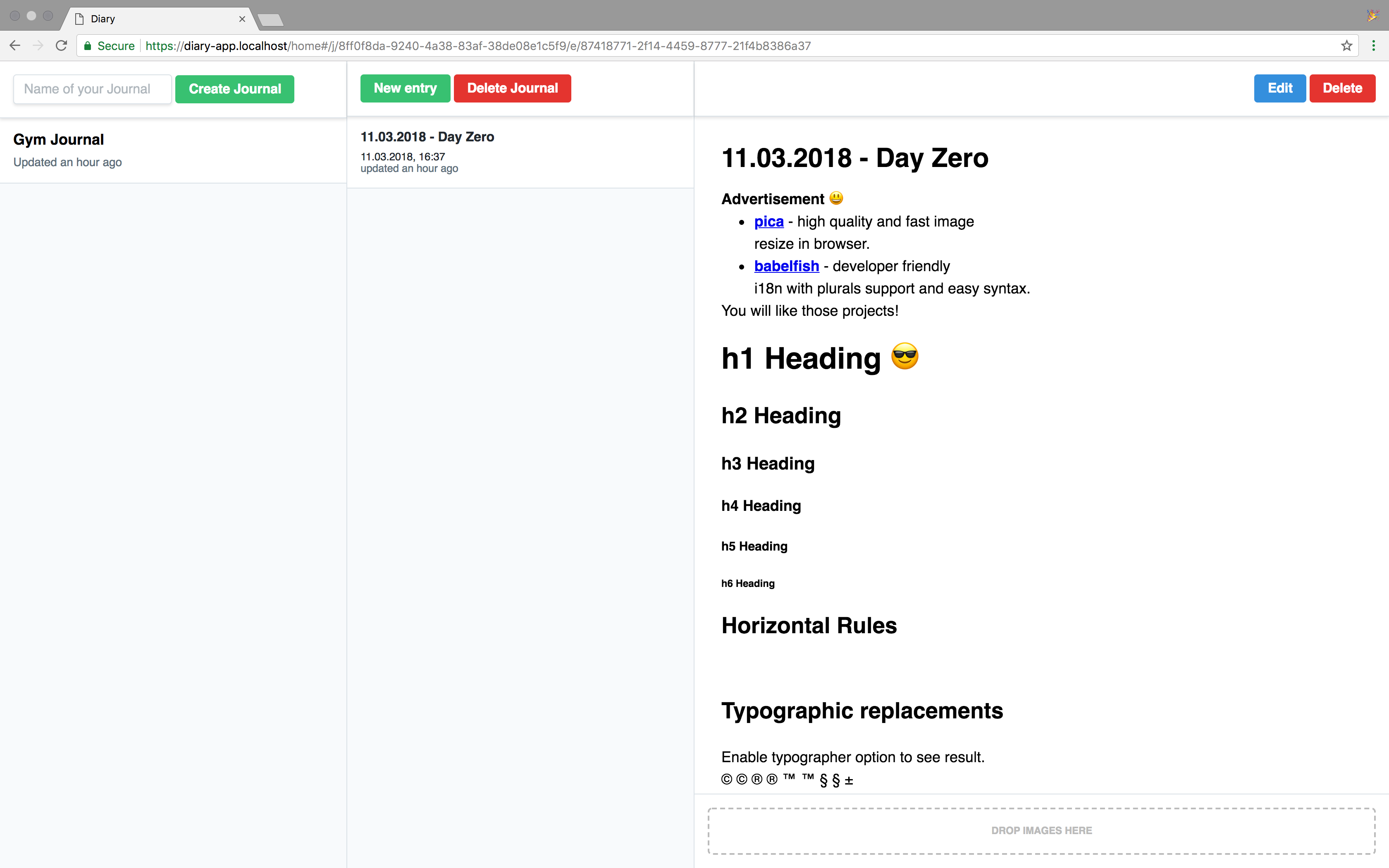 Preview view of a single entry