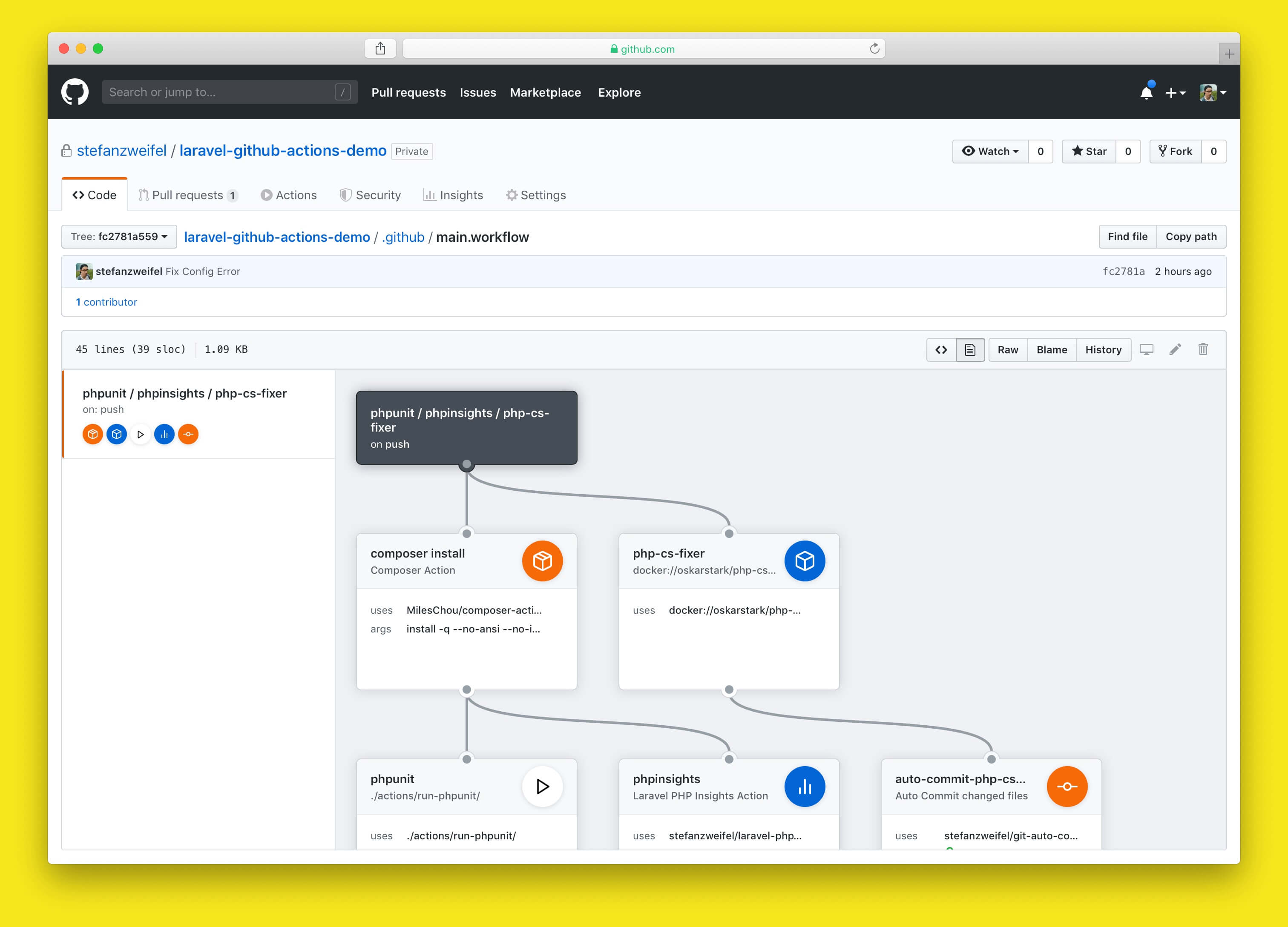 Screenshot of the Visual Editor for GitHub Actions on github.com